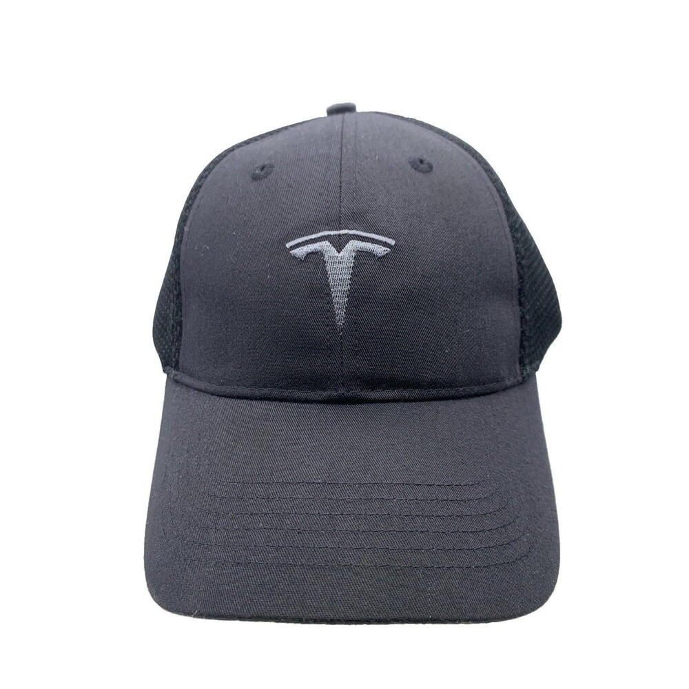 Official Tesla Inc Fremont Factory Embroidered Logo Mesh Snapback Hat Cap Black